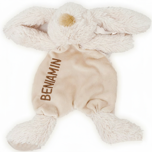 Baby Comforter Lovey with a Hebrew Name Personalised Bunny Rabbit Plush Cuddly Toy Embroidered Gift